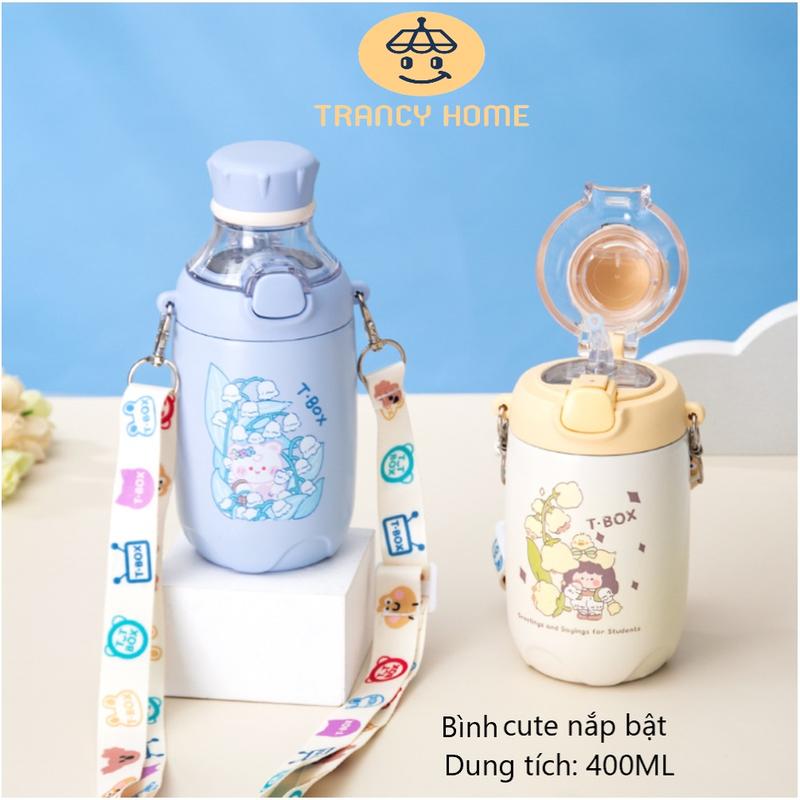Bình cute nắp bật TRANCY, bình giữ nhiệt bằng inox 304 dung 400ML có ống hút dành cho trẻ em CUTE-02. bình nước giữ nhiệt  hiện nhiệt độ bình  giữ