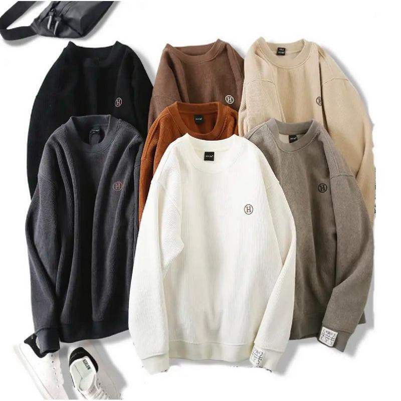 Áo thun thu đông chất liệu nỉ tăm dày dặn nhiều màu dành cho nam nữ thêu chữ H nổi bật Menswear Hoodie Dài Tay Màu Đen