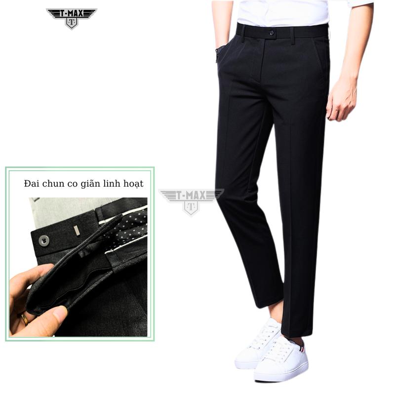Quần tây nam cạp chun sườn ẩn 2 bên Vải Chéo Hàn from ôm slimfit Menswear - Đen quần