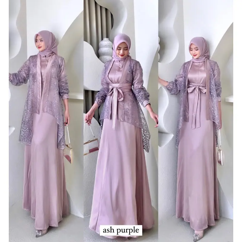 NHB - Fuji Dress Satu Set Inner Outer Kimono Fashion Gamis Muslim Wanita Pesta Kondangan Bridesmaid Wisuda Brokat Tille Bordir Motif Bisa Cod 1
