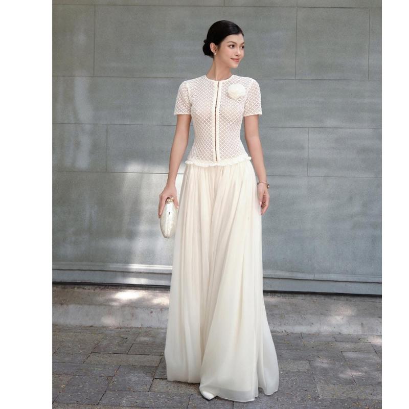   UnihomePREMIUM   40-80kg  Đầm Váy Maxi Thân Ren Lưới Nẹp Mắc Cài Phối Tùng Tơ Ánh Kim Mặc Đi Tiệc  Có BigSize  CQ374 