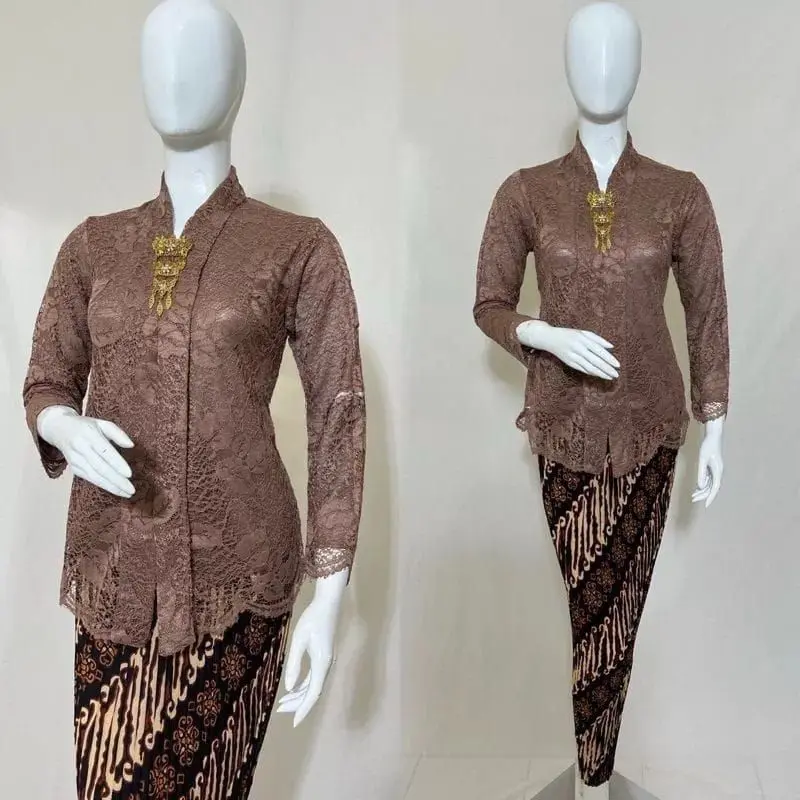 Set Kebaya Jumbo XXXL Ld 120cm Atasan Kebaya Brokat Floy Kartini Lengan Panjang Mix Rok Batik 4