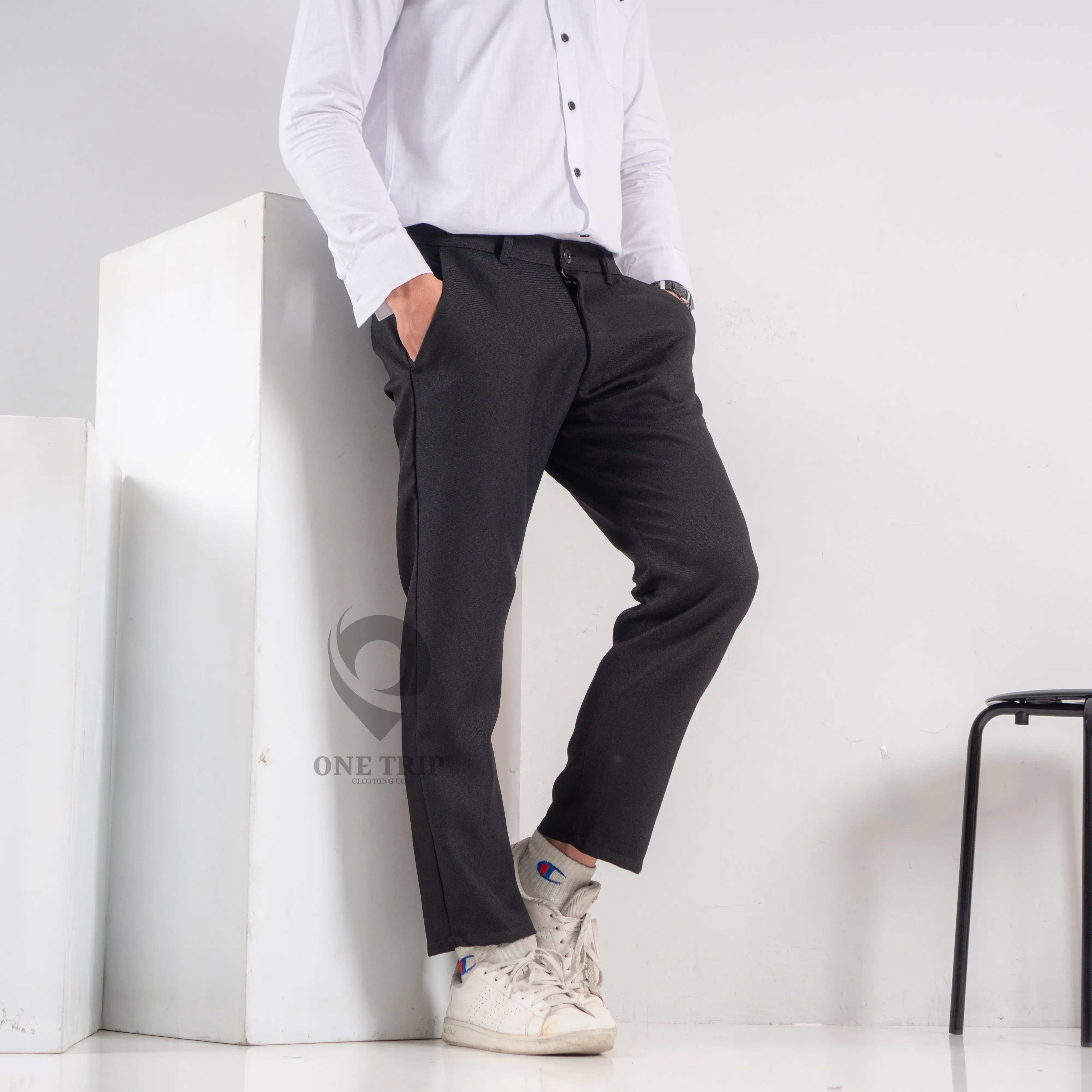 Celana Panjang Pria Ankle Pants Warna Hitam Formal Kantong Nyaman Tebal Fit Kerja