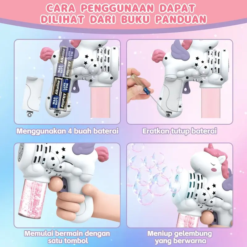 Mainan Unicorn Bubble Machine,   Lampu, Mesin Tiup Gelembung Elektrik Handheld, 10 Lubang Toys EverfunToys 5