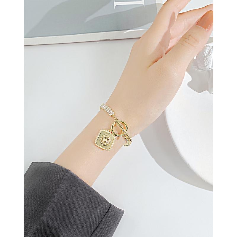Product Introduction of European and American Hot-Selling Simple Retro Patchwork Bracelet Square Pendant OT Buckle Design Copper Bracelet for Women - Basjoo Studio 4