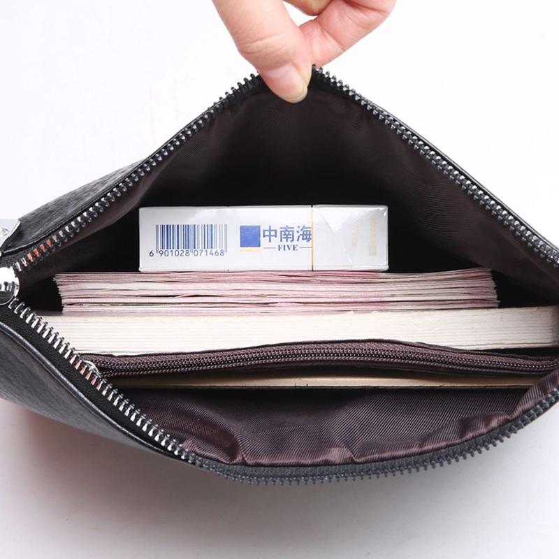 Product Introduction of Practical Pu Leather Male Clutch Bag Large Capacity Soft Men's Handy Bag Durable Zipper Toiletry Bag Shopping 11