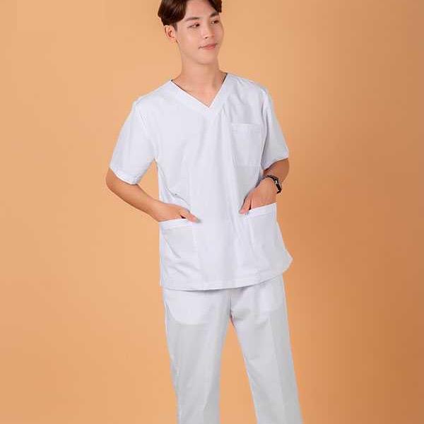 Đồng phục Spa màu trắng, Bộ quần áo y tế, Áo blue dược sĩ, Áo blouse, Bộ Scrubs bác sĩ ,Bộ blue y tá nam nữ vải phổ thông Menswear