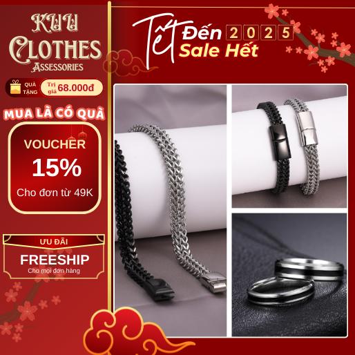[Mua Là Thích, Không Thích Hoàn Tiền] Bộ đôi vòng tay nam titan không gỉ ST dạng xoắn khóa gài tiện lợi và nhẫn tròn basic bản nhỏ Proxy KuuClothes - Vòng tay ST Hoa Móc Khoá