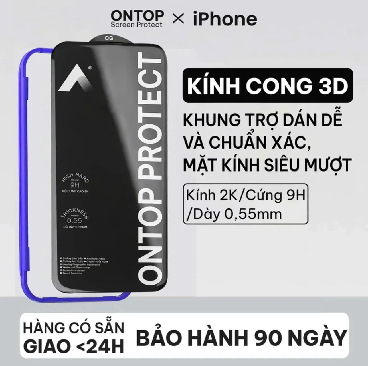 Kính Cường Lực Cong 3D Khung Trợ Dán, Mặt Siêu Dày 0.55mm Dành Cho iPhone, Độ Cứng 9H, Cảm Ứng Siêu Mượt Cho iPhone X Xr Xs Max 11 12 13 14 15 16 Pro Max 16 Plus