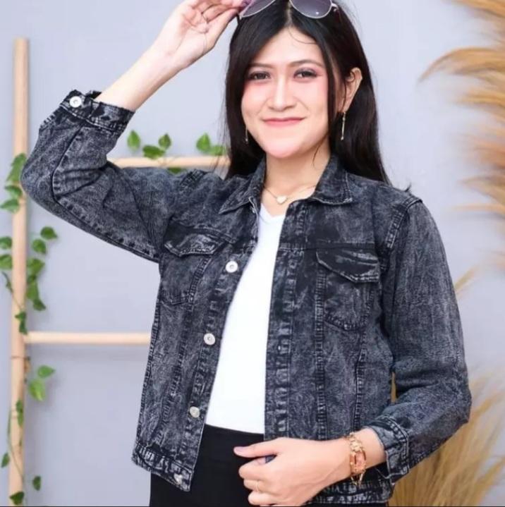 JAKET JUMBO,JAKET OVER SIZE,JAKET WANITA TERBARU 2024 Jeans Kancing Lembut Cewek 4