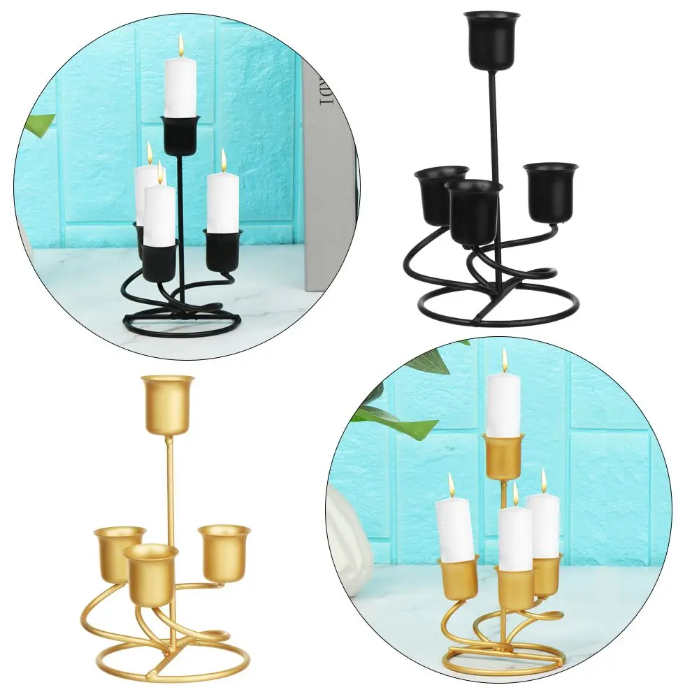 Home Wedding Black  Mantle Fireplace Decoration Candlesticks Metal Candle Stands Candle Holders Modern Style Wrought Iron Candelabra