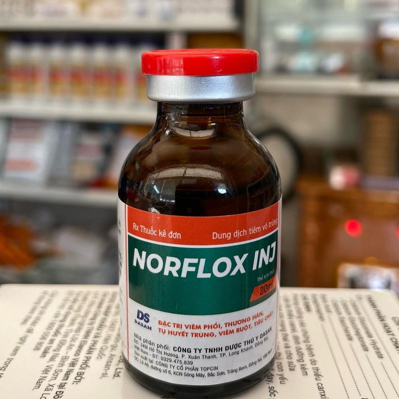  NORFLOX INJ lọ 20ml KST máu ốm lường khô chân mặt tái phân xanh trắng đầu đen cầu trùng Coryza. Thuốc bổ cho gia cầm. 