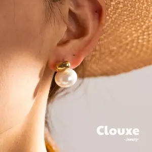【Clouxe】Anting Elegan Modis Retro Prancis Mutia Bentuk Kacang Desain Minimalis F246