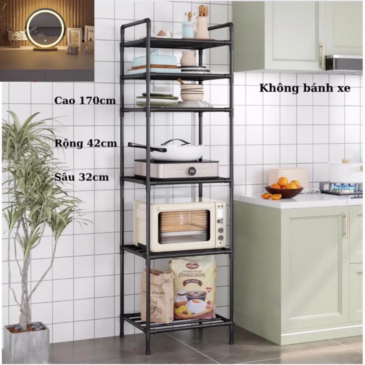 [Loại 1 dày đẹp][Hàng nhập không phải gia công]Kệ Đa năng 6 tầng không bánh xe khung thép Đứng sơn tĩnh Điện Màu Đen Điều chỉnh Được Kitchen Kim loại Đứng Nhà bếp Màu đen