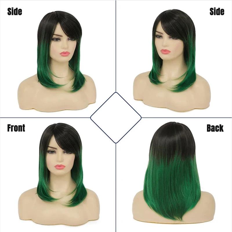 Product Introduction of HAIRJOY Synthetic Hair Women Ombre Black Red Wig Medium Long Straight Side Part Wigs 11