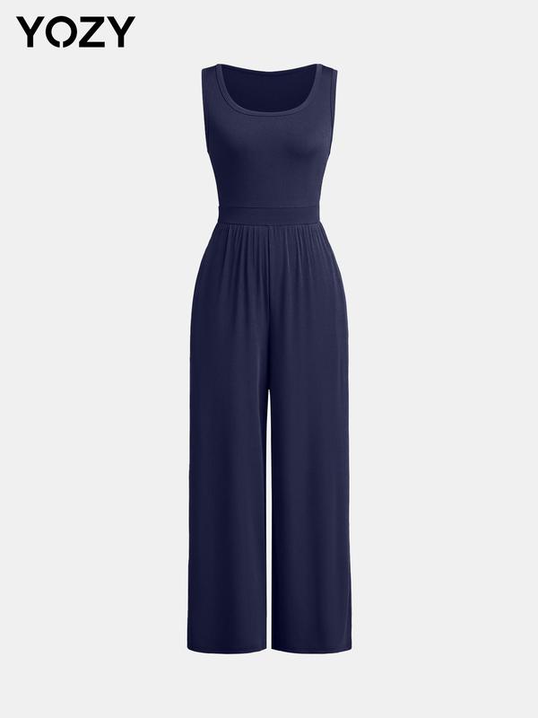 YOZY Solid High Waist Wide Leg Tank Jumpsuit/ Casual Comfort Sleeveless Jumpsuit, Women's Daily Wear for Summer & Autumn 6