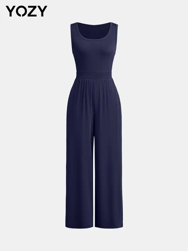 YOZY Solid High Waist Wide Leg Tank Jumpsuit/ Casual Comfort Sleeveless Jumpsuit, Women's Daily Wear for Summer & Autumn 6