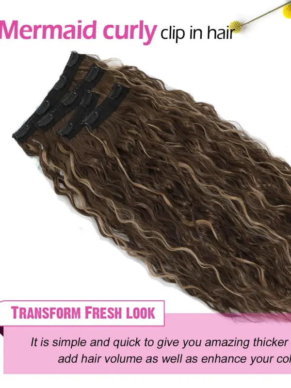 20 Inch Long Curly Clip-in Hair Extensions, Gorgeous Fluffy Hair Extensions for Women, Synthetic Hair Extensions for Party, Daily Use 4