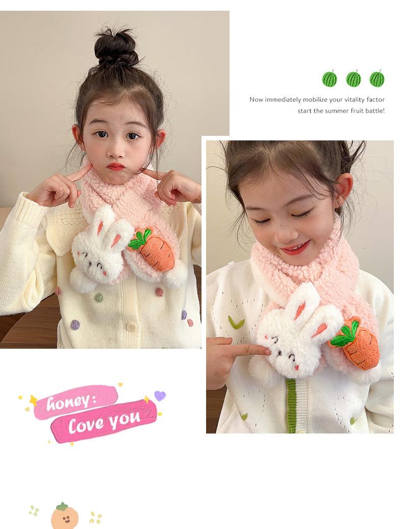 Product Introduction of Children's Scarf Autumn and Winter Baby Girl Cute Cartoon Rabbit Plush Scarf Korean Style Thickened Warm Neck Warmer Parent-Child 12