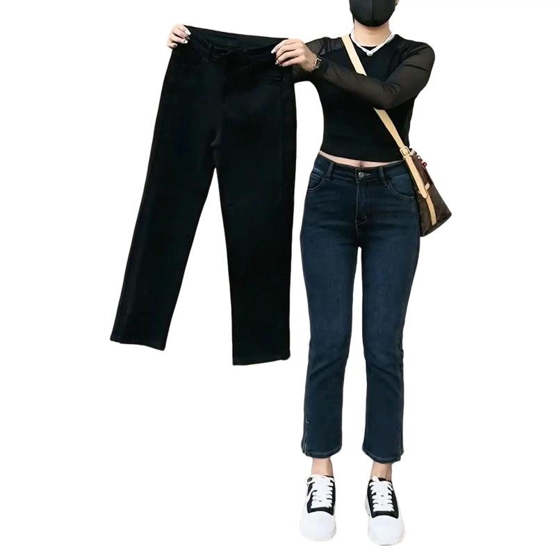 Quần Jeans Nữ BigSize 9 Tấc Lưng Cao, Co Dãn Mạnh, Lai Xẻ 55-90kg 0146 Moli Jean - Vải Jeans co dãn mạnh 4 chiều - Women Pants Có Túi