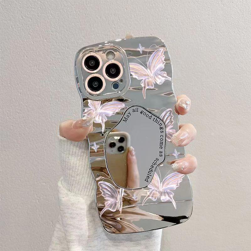 Product Introduction of Caseunicorn Case Untuk Samsung A14 A05 A13 A05s A02s A32 A03s A04s A12 A03 A11 A20 A53 A20s A13 A34 A21s A22 A30s A23 A31 A30 A52 A54 A50 A33 M12 M32 Kartun Tepi Gelombang Fashion Bunga Mewah Cermin Rias Kupu-kupu Tidak Beraturan Lipatan Riak Air 3D Case 38