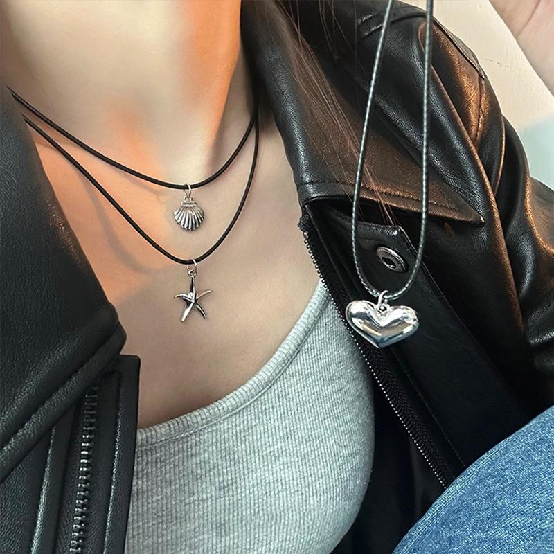 Dây chuyền mặt trái tim nữ sao biển bạc xương đòn dây da ngọt ngào mát mẻ