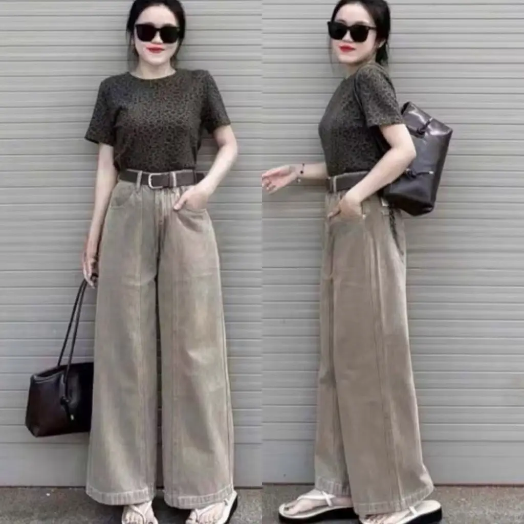 [ Hàng Có Sẵn ] Quần bò suông nâu tây gân giữa gấu to cạp cao phom dáng chuẩn dễ phối đồ chất liệu dày dặn không giãn size S M L XL | BigBuy360 - bigbuy360.vn