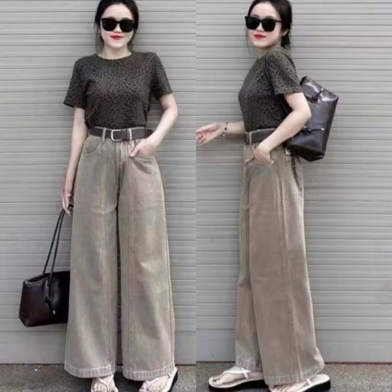 [ Hàng Có Sẵn ] Quần bò suông nâu tây gân giữa gấu to cạp cao phom dáng chuẩn dễ phối đồ chất liệu dày dặn không giãn size S M L XL | BigBuy360 - bigbuy360.vn