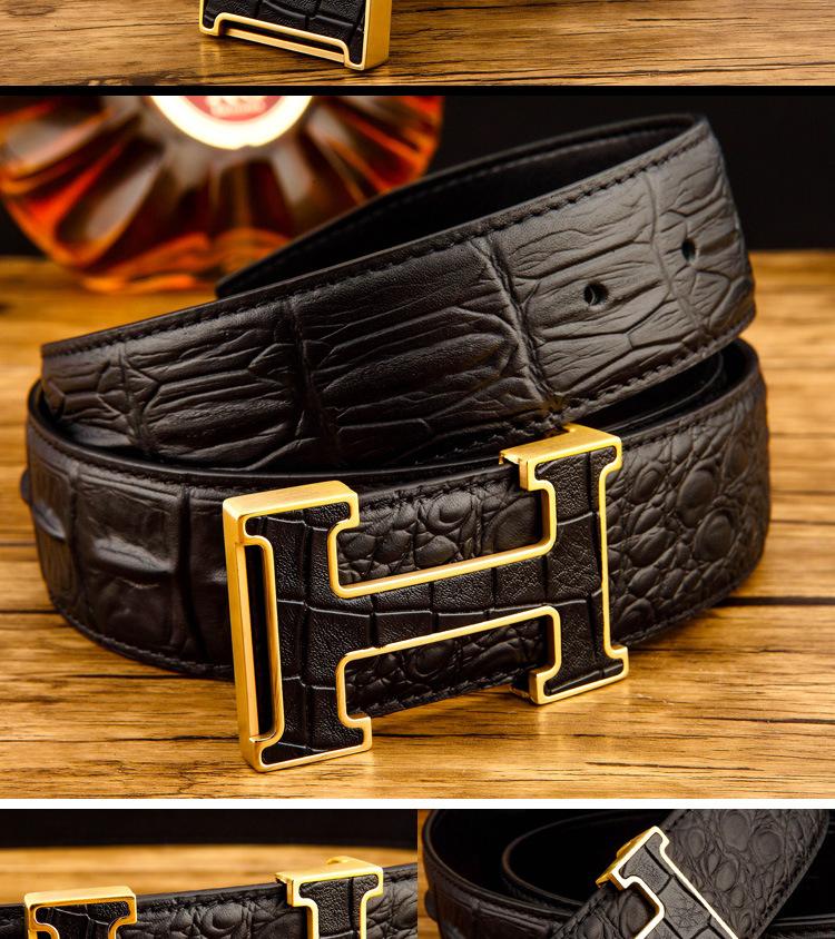 Product Introduction of 2024 New Crocodile Pattern Belt Men's High-End Belt Wholesale First Layer Cowhide Smooth Buckle Casual Belt Pant Belt 51