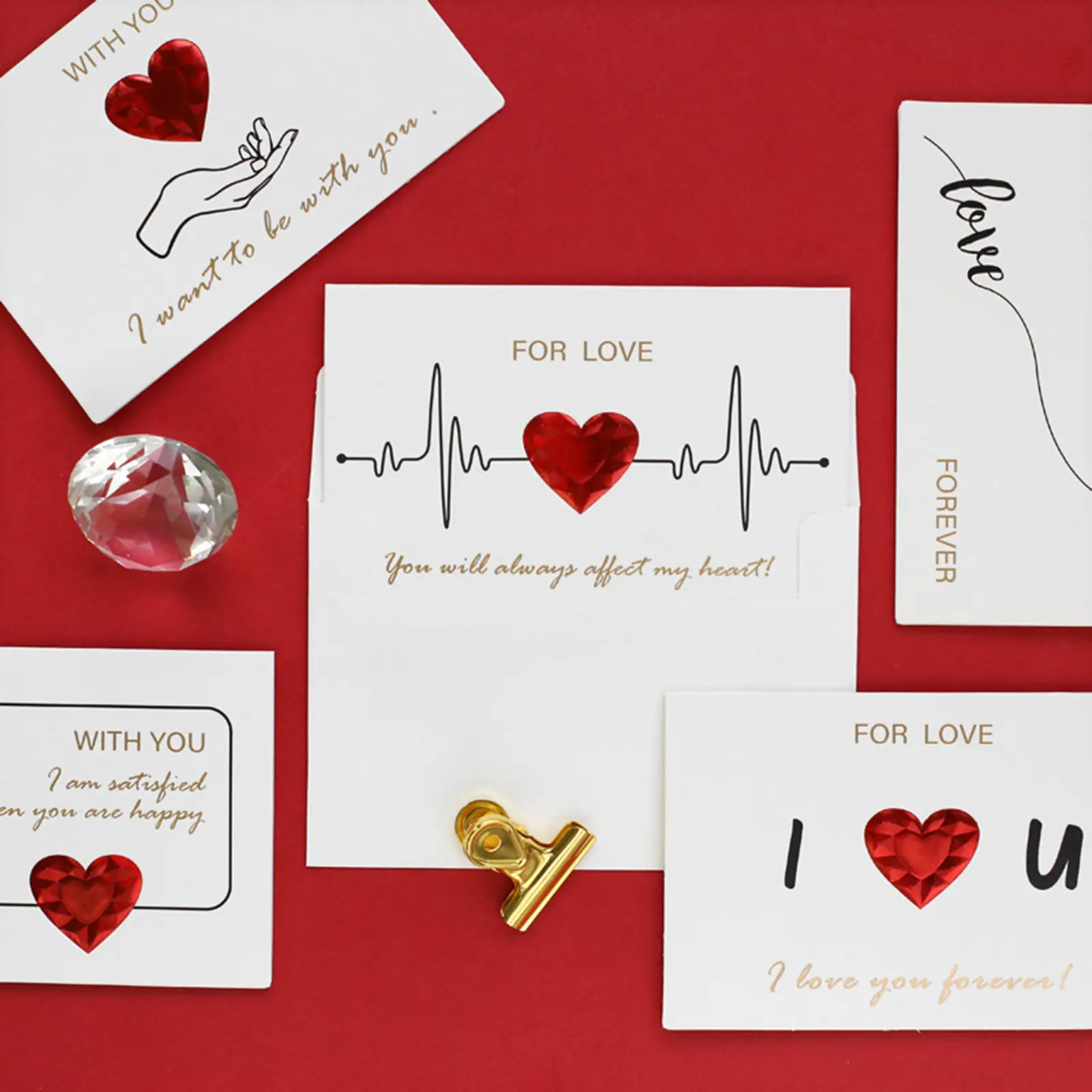 1 Set Greeting Card Clear Print Foldable Thickened Smooth Writing Valentines Day 3D Love Heart Shape Wishing Card Lover Supply