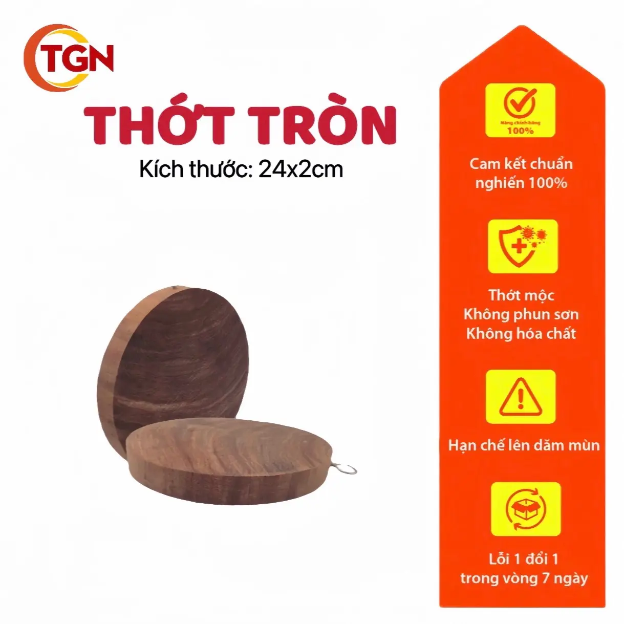 THỚT GỖ NGHIẾN TRÒN - D24CM DÀY 2CM, GỖ NGHIẾN KHÔNG TÂM, KHÔNG LÊN MÙN, KHÔNG NỨT NẺ