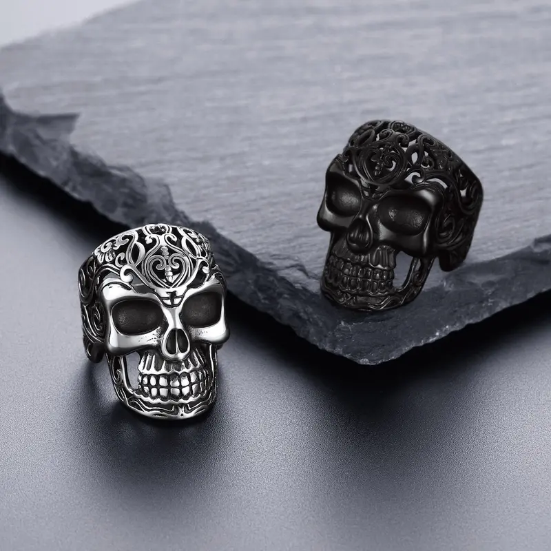 FaithHeart Masculine Skull Ring Stainless Steel Skull Skeleton Band Biker Ring for Men Springtok 4