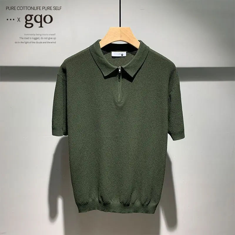 Áo Thun Dệt Kim, Sang Trọng Giá Cả Phải Chăng, Dành Cho Doanh Nhân, Nửa Dây Kéo Và Ve Áo, Thích Hợp Cho Mùa Hè, Dáng Ôm, Thời Trang Đơn Giản, Áo Polo Dễ Phối Đồ Đi Chơi Menswear Nam Shirt Có Cổ