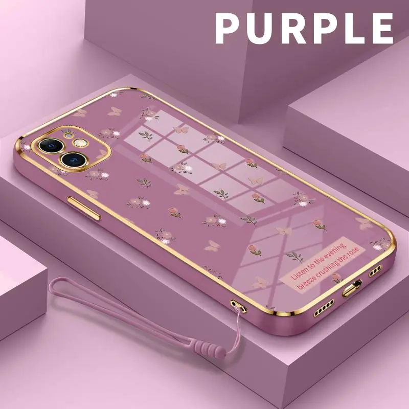 Casing Untuk iPhone 11 13 XR 12 Pro Max 13 Mini 14 Plus 15 X XS Max 7 8 Plus 6 6s Plus SE 2020 SE 2022 Ip 7p 8p 6p 6sp 10 Ten Xsmax Ipx Se2 Se3 Casing Silikon Bunga Sederhana Berlapis Emas Softcase Hp