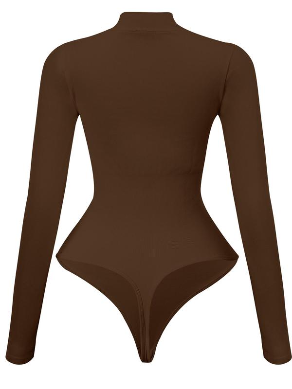 Women's Solid Ribbed Bodysuit, Casual Comfy High Stretch Zipper One-piece Sleepwear, Ladies Sleepwear for All Seasons 4
