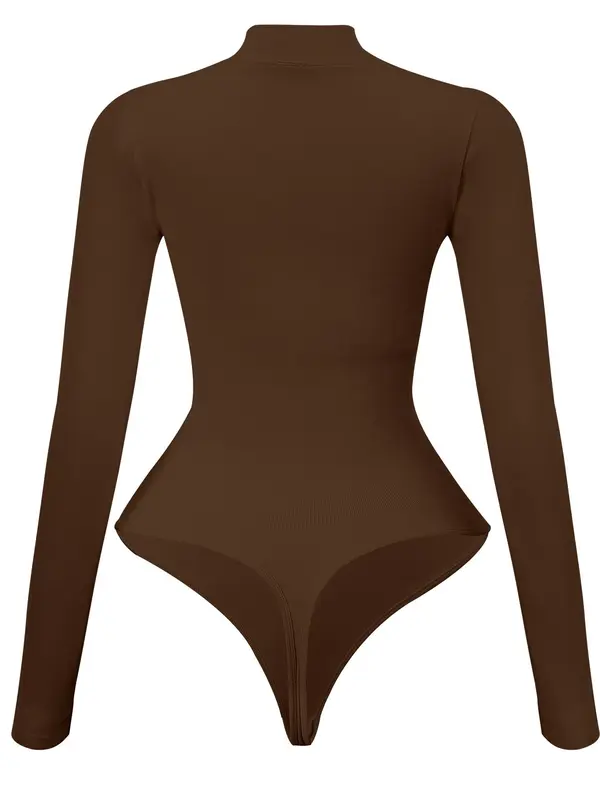 Women's Solid Ribbed Bodysuit, Casual Comfy High Stretch Zipper One-piece Sleepwear, Ladies Sleepwear for All Seasons 4