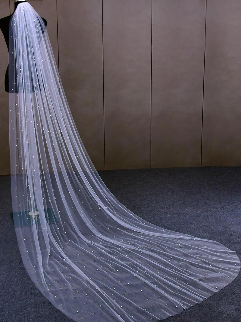 Product Introduction of Beads Decor Long Bridal Veil, Elegant Wedding Bridal Veil, Wedding Bridal Party Accessories for Women & Girls 3
