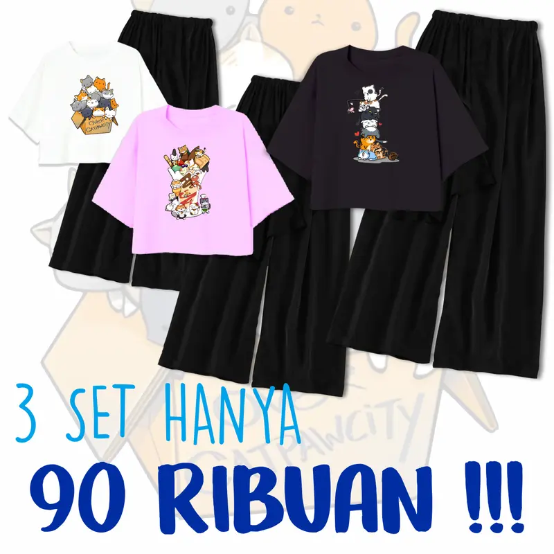 Paket 3 Pcs Setelan Remaja Perempuan Usia 9-14 Tahun size L dan XL Set Celana Panjang Fashion 2
