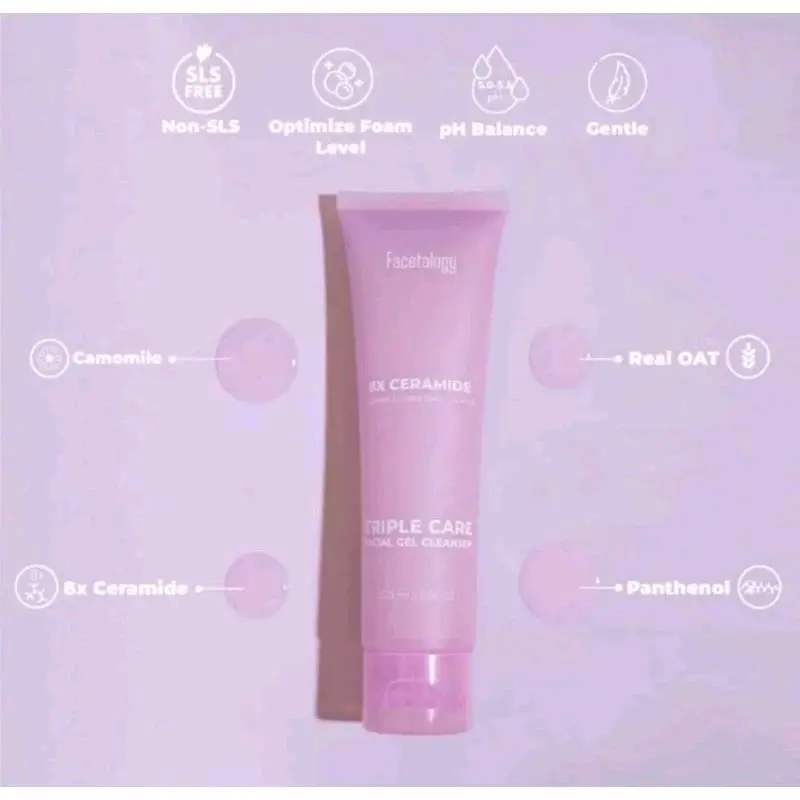 FACETOLOGY TRIPLECARE FACIAL GEL CLEANSER SABUN CUCI MUKA GENTLE LOW PH OAT Membersihkan 2