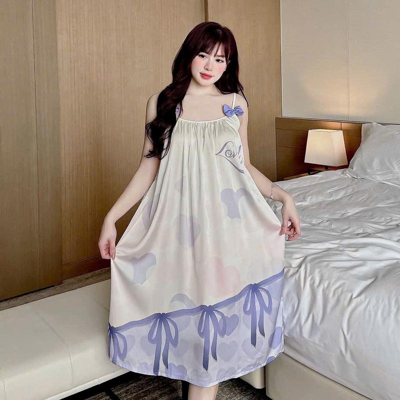 ĐẦM NGỦ LỤA LATIN ĐÍNH NƠ 2 DÂY DỄ THƯƠNG DÁNG DÀI Women Dress 7