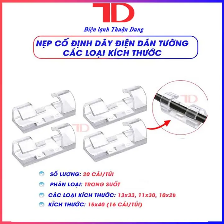 Bộ 16 - 20 Nẹp Dán Tường Cố Định Dây Điện Chống Rối, Kẹp Giữ Dây Cáp Sạc (Có Keo Dán), Điện Lạnh Thuận Dung