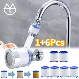 【1 Faucet+6 Filter Element】360 Lentur Filter Kran Faucet Element Air Supercharging Kran Filter Penyaring Sambungan Kran