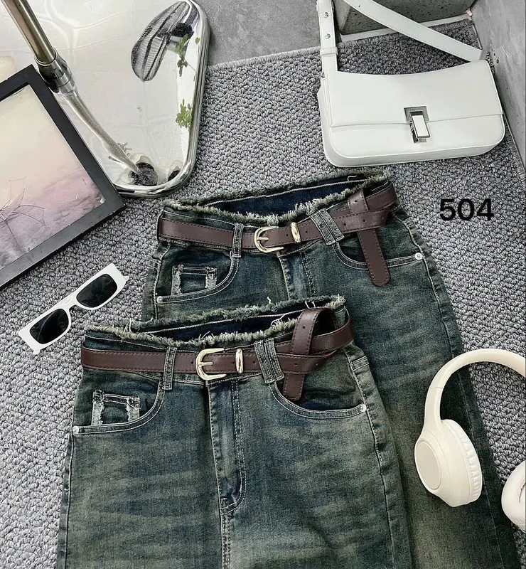 TCSHOPJEAN Quần Ống Loe Đậm Rêu Lưng Tua Túi Kiểu Sau Bigsize 55kg-90kg Lưng cao Co Giãn Dài 100cm Mã 504 Nữ Women 7