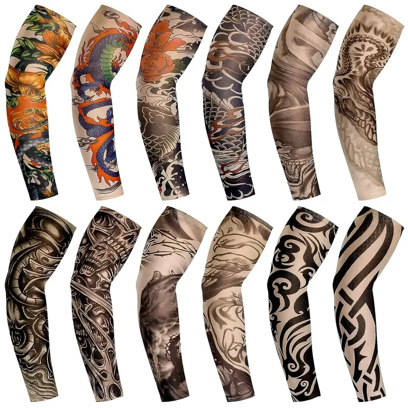 Sun Protection Outdoor Sports Arm Sleeve, 12pcs/set Outdoor Tattoo Sleeves for Men and Women, Sports & Outdoor Accessories Supplies， Gym Wear, Gym Fits 0