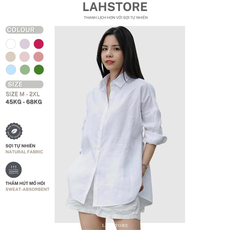 Áo sơ mi nữ form rộng tay dài LAHSTORE vải linen bột premium nhiều màu (Trắng) - Woment Shirt - Top