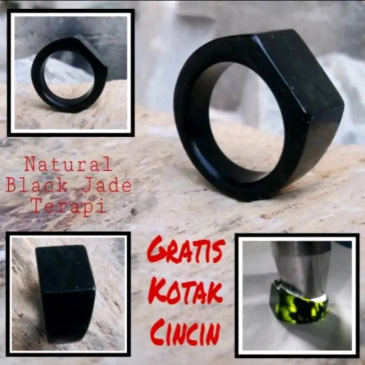 Cincin Giok Black Jade Aceh Model Kotak