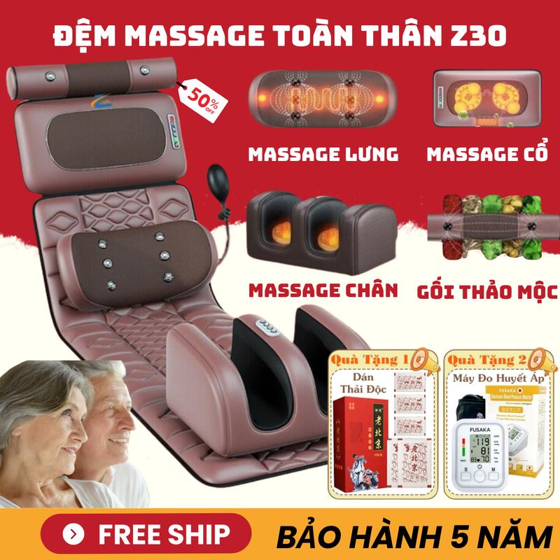Đệm massage toàn thân đa năng, Ghế massage hồng ngoại có kèm gối thảo mộc và massage chân, nệm masage toàn thân, thảm matxa ghế mát xa