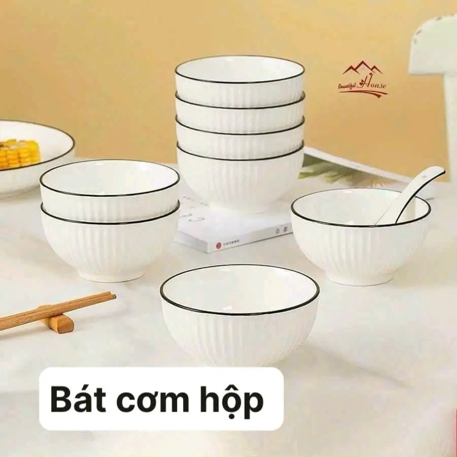 Combo 10 bát ăn cơm sọc trắng viền dày dặn