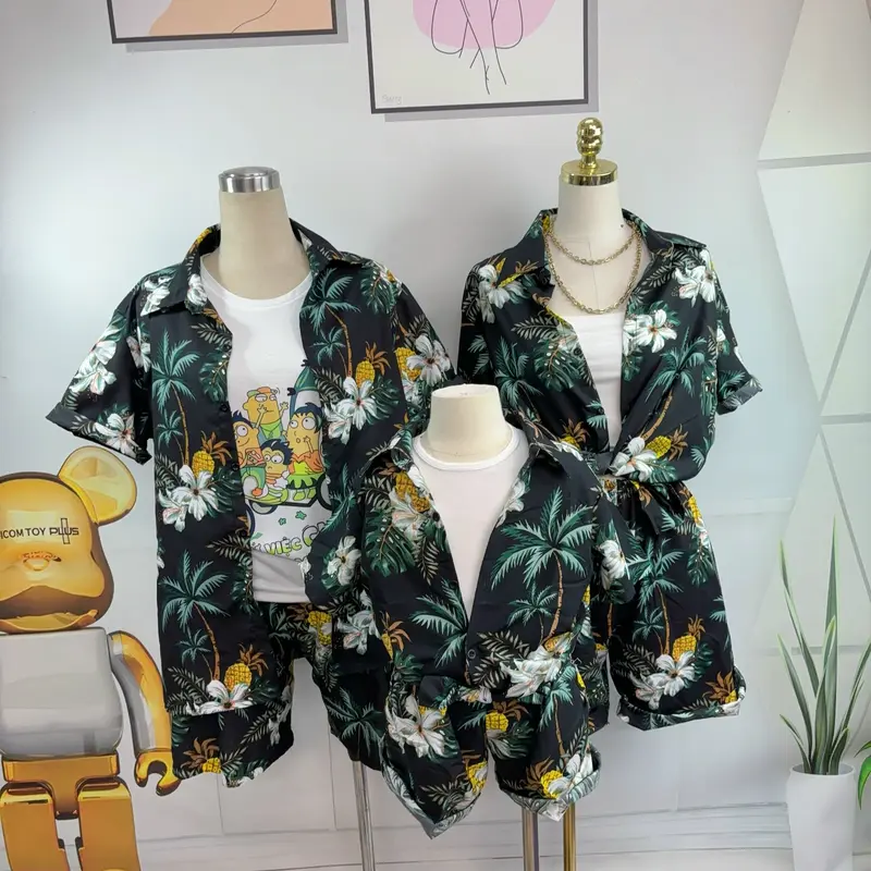 Bộ hoa quả lá cành đi biển top set hawaii  nhóm nam nữ, gia đình, quần áo nhóm đi du lịch hè 2023 5