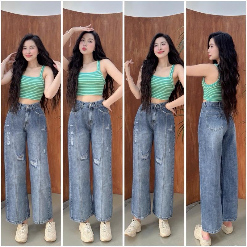 [cotton-A15] Quần Jeans Nữ Ống Rộng 30cm có Rách Cotton nhà RU BY Women Pants Ong unisex quần jean bò Denim 0